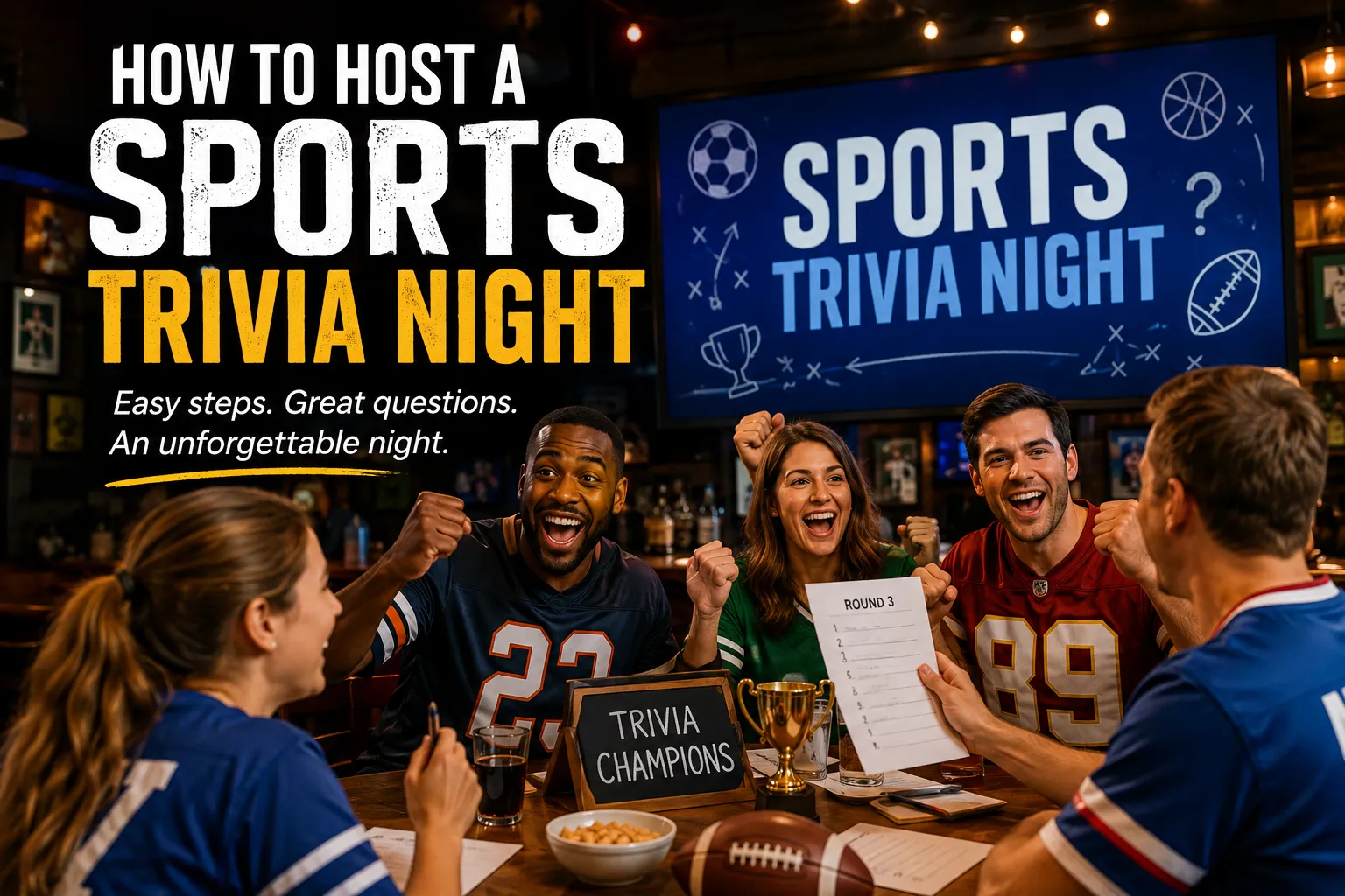 Illustration of a sports trivia night quiz setup
